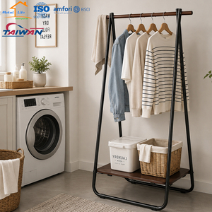 Perchero de ropa de madera y metal tipo A con estante inferior de almacenamiento, soporte para abrigos y tendedero para dormitorio - Product Image 4