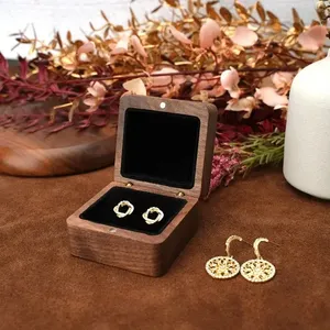 Wooden Jewelry <b>Box</b> Velvet Lined <b>Gift</b> Case for Stud <b>Earrings</b> Compact Packaging <b>Box</b> for Women - Product Image 5