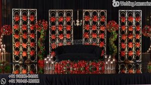 <b>Wedding</b> Reception Stage with Elegant Candle Wall Screens Grand Reception Stage Metal Candle <b>Stand</b> luxury Candle <b>Backdrop</b> Panel - Product Image 6