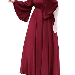 2025 estilo Dubái Color sólido gasa Abaya para mujeres con cinturón de corbata verano transpirable ecológico capilla tren vestido musulmán - Product Image 1