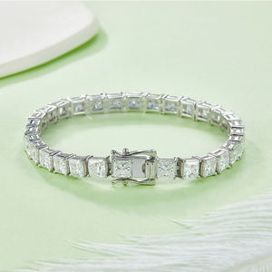Luxury Princess Cut VVS Moissanite Diamond Sparkling 925 Sterling <b>Silver</b> Rhodium Plated <b>Bracelet</b> For Women Daily Wear - Product Image 3