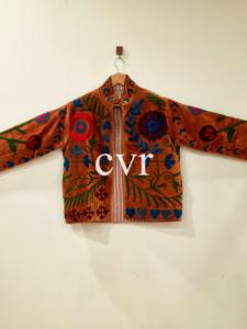Chaqueta de Terciopelo Marrón Bordada con Cuello Mao, Manga Larga, Estilo Bohemio, Estampado Floral, Cierre de Cremallera, Ropa Exterior para Mujer - Product Image 2