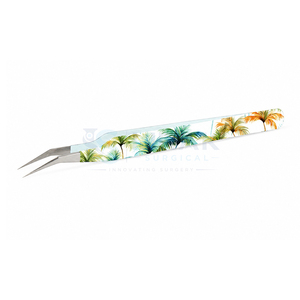 Pince à épiler professionnelle en acier inoxydable en forme de L pour extensions de cils, motif palmier estival personnalisé, pour cils volume - Product Image 1