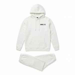 Survêtement blanc à capuche pour homme, manches longues, couleur unie, tenue décontractée avec poche avant et logo, coupe classique, saison automne - Product Image 6