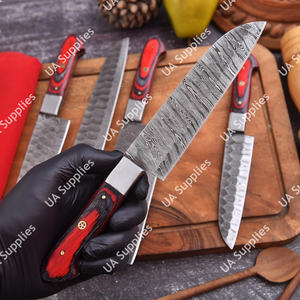 Lot de 5 Couteaux de Cuisine Professionnels en Acier Damas Forgé de Qualité Supérieure, Manche en Bois Pakka Personnalisable OEM, Lame Intégrale, Faible Coût - Product Image 2