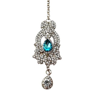 Vintage Rhinestone Teardrop Pendant Necklace With Blue Crystal And Clear Stone Drop For Wedding - Product Image 2