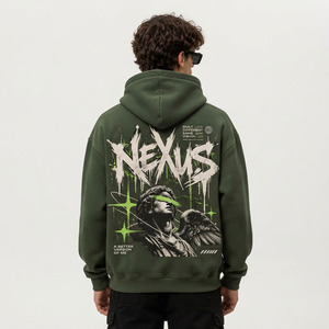 Sudadera con Capucha Extra Grande para Hombre, Verde, de Algodón French Terry, Estilo Urbano, con Bolsillo Frontal y Logotipo Estampado, para Otoño - Product Image 2