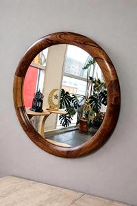 Espejo de Pared Redondo Decorativo de Madera, Espejo de Pared Minimalista de Madera para Decoración Moderna de Sala de Estar, Espejo Colgante al por Mayor - Product Image 5