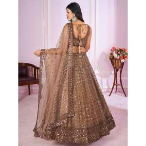 Robe de soirée attrayante en sequins marron, lehenga choli en tulle doux - Product Image 5