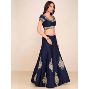 Lehenga Choli en soie bleu marine brodé, avec dupatta, taille XS - Product Image 3