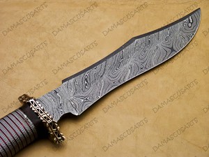 Cuchillo de caza DIY OEM de acero de Damasco con mango de acero inoxidable, espiga completa, hoja fija dentada, alta durabilidad para exteriores - Product Image 2