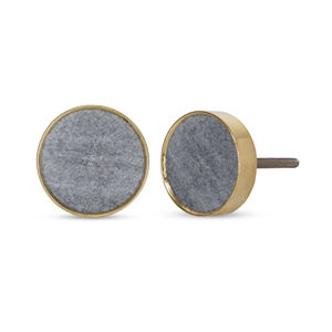 Shubham Handcrafted Carved <b>Gold</b> Stone <b>Cabinet</b> <b>Knob</b> Grey Drawer Pull with Florals Pattern Esmeralda Granite Brass - Product Image 2