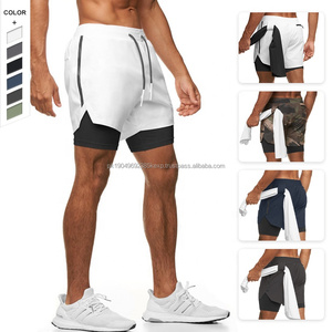 Short de sport GYM taille moyenne à séchage rapide avec logo imprimé en gros Pantalon de course Camouflage 2 en 1 Short de fitness - Product Image 5