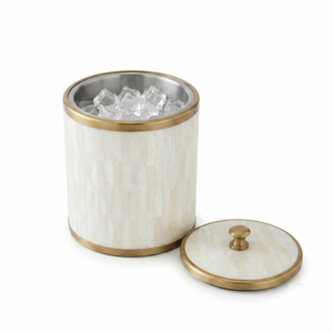 Seau à glace en nacre et métal, fait main, motif mosaïque rouge à carreaux, refroidisseur à vin avec couvercle en laiton pour hôtels et bars - Product Image 4