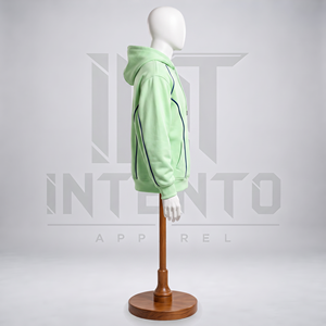 เสื้อฮู้ดซิปผู้ชายสีน้ำเงิน แขนเสื้อแบบแร็กแลน แต่งขอบสีขาว สไตล์สปอร์ต พิมพ์ลายสกรีน ผ้าโพลีเอสเตอร์/คอตตอน - Product Image 3