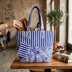 Sac de shopping élégant en jute avec longues poignées et fermeture éclair |   Sac fourre-tout personnalisé sans azo, imprimé floral, pour la plage et les courses - Product Image 6