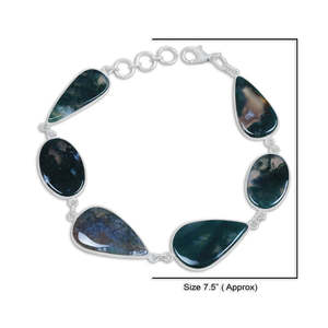 Moss Agate Fine Fashion Bangle 925 Sterling Silver Pear & Oval Shape Link <b>Adjustable</b> Gemstone Jewelry For Women Gift - Product Image 3