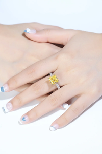 Bague en topaze jaune taille princesse en argent 925, sertie pavé, bague de fiançailles de luxe pour femme - Product Image 2