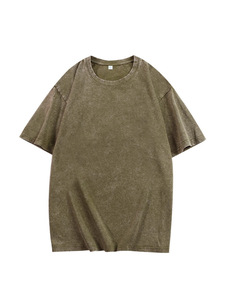 T-shirt en coton vert olive délavé surdimensionné pour homme, manches courtes, col rond, couleur unie, décontracté, jersey uni - Product Image 2
