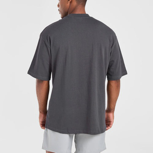 Custom Luxury Designer Oversized Short Sleeved Breathable Woven T-Shirt <b>Drop</b> Shoulder Tee Heavy Cotton O-Neck Men's All-Season - Product Image 3