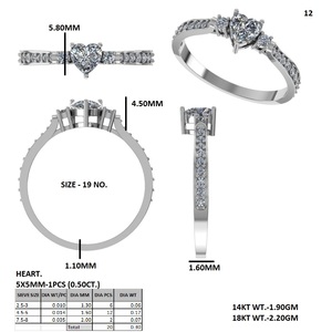 Bague en diamant en forme de cœur plaquée or, solitaire, avec pierres d'accentuation rondes pour femme - Product Image 6