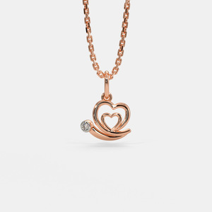 Collier pendentif double cœur en or rose avec diamant de laboratoire - Product Image 1