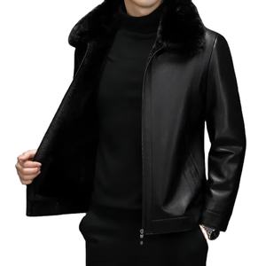 <b>Men's</b> Winter Business Casual Leather <b>Jacket</b> Detachable Stand Collar <b>Reversible</b> Breathable Warm Coat Front Logo High Quality - Product Image 2