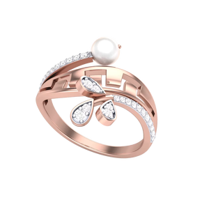 Anillo Moderno Geométrico de Oro Rosa con Perla y Diamantes Pavé, Certificado IGI, para Compromiso y Boda Hindú, Regalo para Mujer - Product Image 2