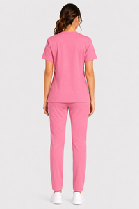 Ensemble de blouses médicales roses pour femmes, haut à col en V avec poche supérieure et deux poches inférieures, uniforme de soins infirmiers, vêtements de travail pour infirmières, haut et pantalon. - Product Image 5
