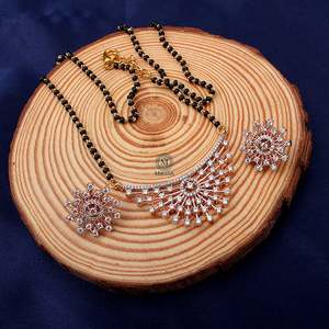 Reesha Gold Plated CZ Designer Mangalsutra Bridal Jewelry Set with Earrings - Product Image 5