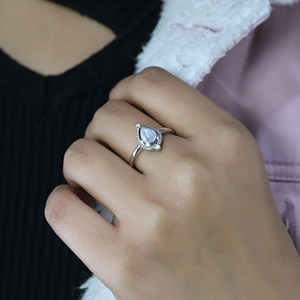 925 Sterling Silver Rose Gold Plated Pear Shape Natural Rainbow <b>Moonstone</b> Bezel Set Handmade Gemstone <b>Ring</b> for Women Party - Product Image 3