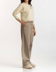 Nueva Llegada, Camisetas para Mujer Más Vendidas, Camiseta Personalizada para Mujer, Corte Holgado, Manga Larga, Cuello Redondo con Costuras Marrones, Suministro OEM - Product Image 6