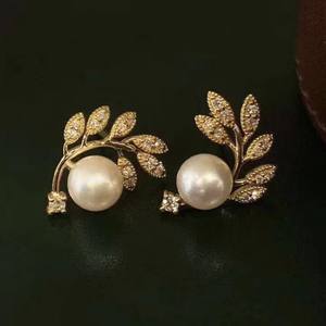 Golden Branches Jade Leaves Freshwater <b>Pearl</b> <b>Earrings</b> New Recommendation-Pure Silver Earpins Zhuji Flower Crystal Jewelry - Product Image 2