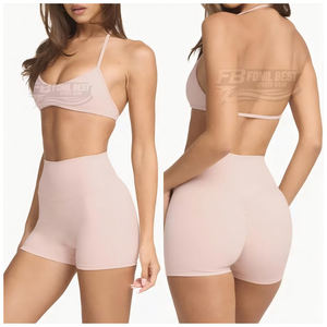 Ensemble de sport 2 pièces sans couture pour femme avec logo personnalisé, taille haute, séchage rapide, soutien-gorge de yoga et short de fitness - Product Image 1