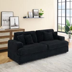 Divano da soggiorno a 3 posti in velluto a coste da 88,58 pollici, spazioso e confortevole, con 4 eleganti cuscini coordinati nei colori - Product Image 3