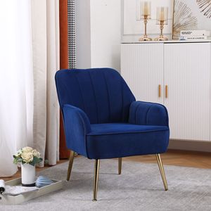 Sillón Moderno de Mediados de Siglo, Tapizado en Terciopelo Azul Marino, Fácil de Montar, para Sala de Estar, Dormitorio y Oficina, Modelo D0100HXFY82 - Product Image 1