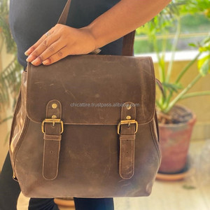 กระเป๋าเป้หนังสีน้ำตาลทำมือกระเป๋านักเรียน - Product Image 3