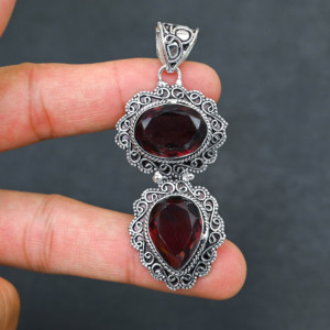<b>Top</b> Quality Sparkling LAB-CREATED Red Garnet Solid 925 Sterling <b>Silver</b> Plated Designer 2.20" Pendant Women's Wholesale - Product Image 1