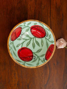 Tazón de Fiesta Personalizado de 6 Pulgadas, Hecho a Mano, Moderno, Ecológico, de Madera con Revestimiento de Esmalte, Apto para Lavavajillas, Duradero, Color Rojo Granada Verde - Product Image 3