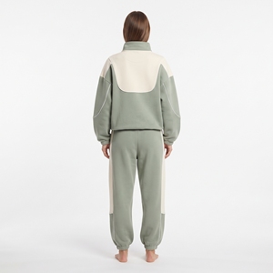 Conjunto de chándal de forro polar con media cremallera y bloques de color para mujer, con cuello alto y pantalón jogger - Product Image 4
