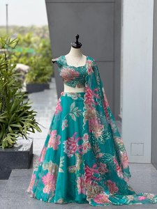 Women's Ethnic Indian <b>Party</b> Wear Lehenga Choli with Elegant Embroidery and Slim Fit Pure Organza Floor-Length Dress - Product Image 4