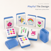 AvaAcrylic Ensemble de tuiles de mahjong américain en acrylique sculpté et gravé, avec tapis, motif Coccinelle Porte-Bonheur Bleue, jeu de table, cadeaux pour adolescents et enfants