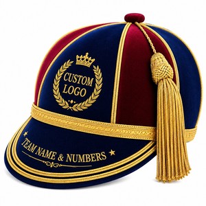 Casquette d'honneur en velours brodée sur mesure, bleu roi, bordeaux, pompon doré, unisexe, style rugby, formelle, réglable, pour l'extérieur - Product Image 1