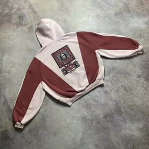 Sweat à capuche pour homme, coupe oversize, grammage lourd, 100% Coton, style Rétro Goth, avec impression en relief, patchwork et motifs graphiques streetwear - Product Image 3