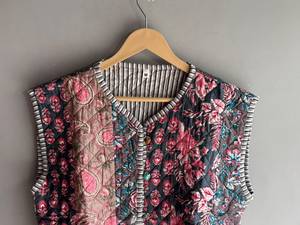Gilet en coton imprimé floral pour femme, col en V, sans manches, style blazer, décontracté, ouvert sur le devant, poches plaquées, longueur standard, CADEAU POUR ELLE - Product Image 4