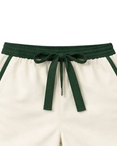 Customized Men White Sleeveless Tank Top And Shorts Set Casual Summer Cotton Outfit Dark <b>Green</b> Trim Drawstring Two Piece Set - Product Image 5