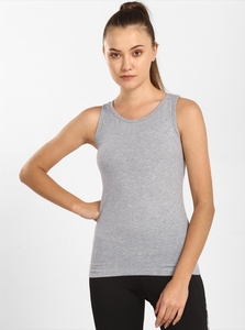 Camiseta sin mangas de algodón gris para mujer, cuello redondo, informal, transpirable, de punto, color liso, chaleco deportivo, longitud regular - Product Image 4