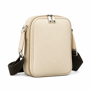 Cream Genuine Leather Men's Messenger <b>Bag</b> Zipper Crossbody Shoulder Sling Case - Product Image 2