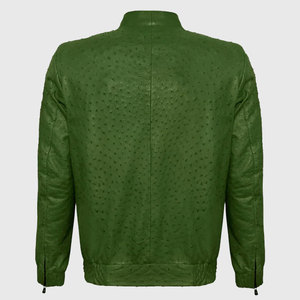Veste en cuir de vachette véritable gaufré d'autruche verte, look élégant et raffiné, respirante, coupe-vent, personnalisation disponible - Product Image 3