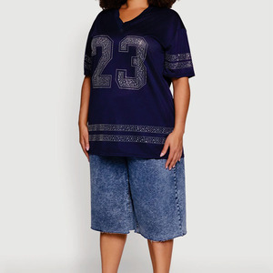 Camiseta Deportiva Unisex Personalizada de Fútbol Americano con Apliques de Pedrería, Estilo Oversize, Corte Cuadrado, Casual, de Malla, OEM, Marca Privada - Product Image 3